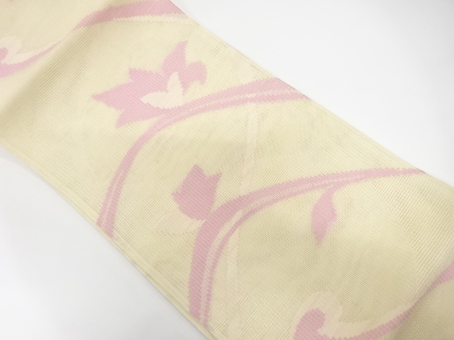 羅　唐草模様織り出し　袋帯